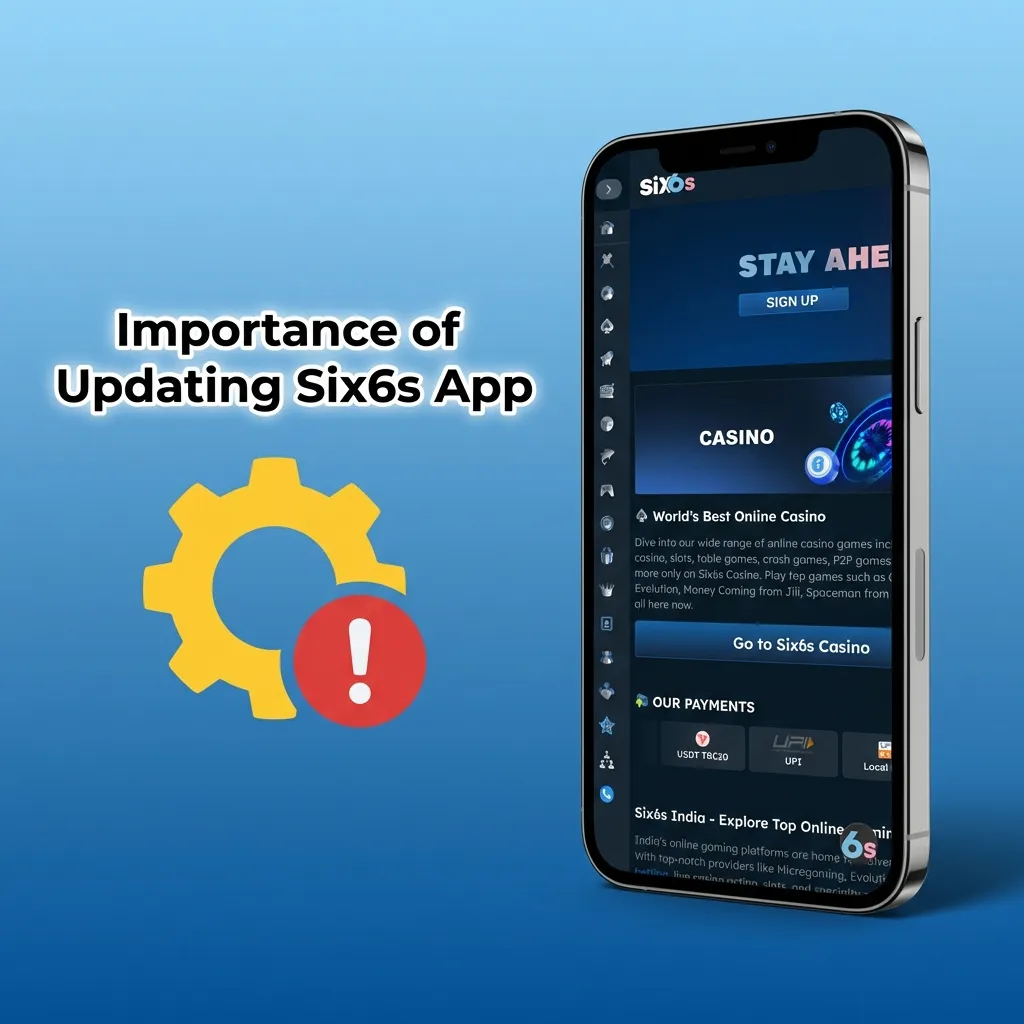 Six6s app update screen showing security improvements, faster loading, and new game features on mobile device