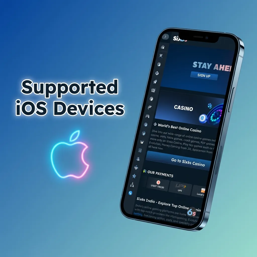 List of compatible iOS devices for Six6s app including iPhone models from SE to 13, iPad models, and iPod Touch 7th gen