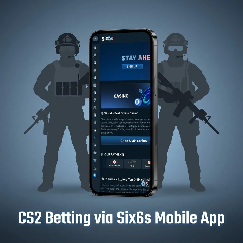 Six6s mobile app interface showing CS2 betting options, live odds, and bet placement screen on smartphone